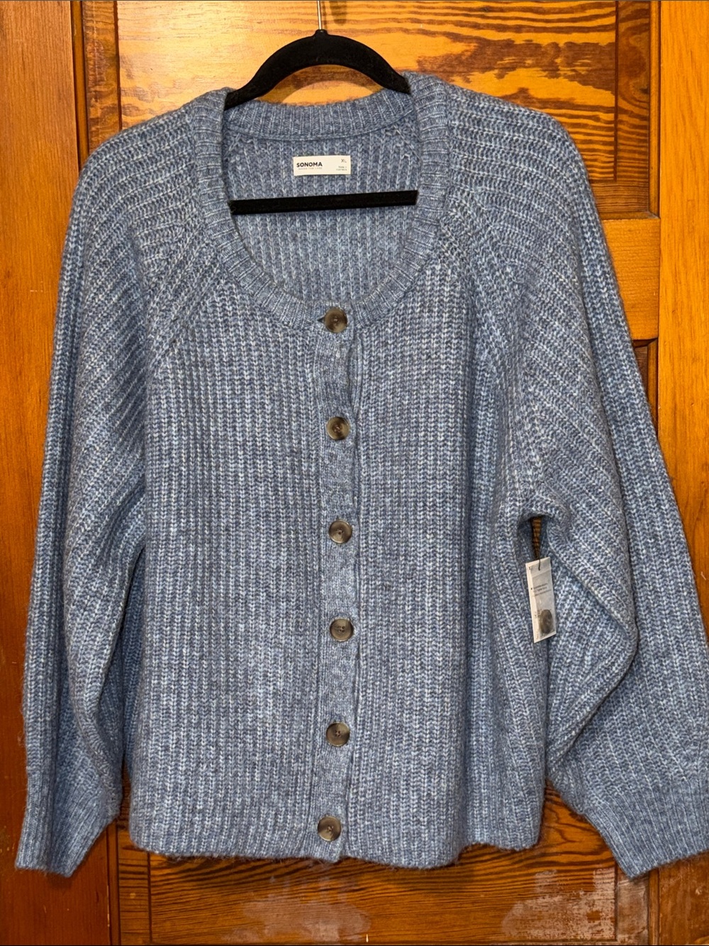 NWT Cardigan Sweater Fuzzy Light Blue Full Button Size XL - Picture 6 of 6
